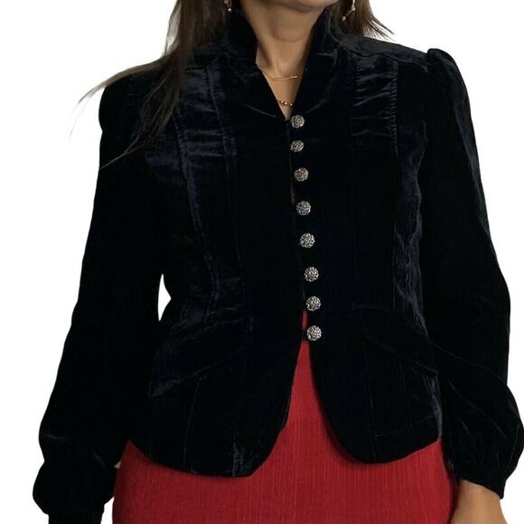 Trevan Women Crop black suede Jacket Blazer long sleeve button front Sz 4 mock - Picture 3 of 9